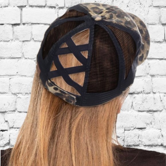 C.C Accessories - Leopard Criss Cross Ponytail Hat